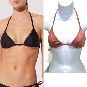 SOLID & STRIPED Samantha Blush Shine Triangle String Bikini Top Medium